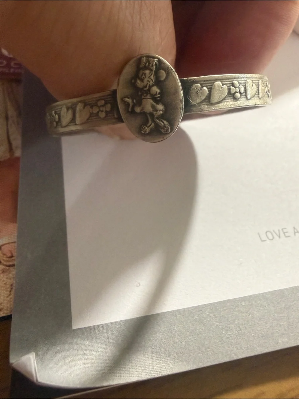 Disney Minnie  Silver Floral Medallion Open Cuff Bracelet